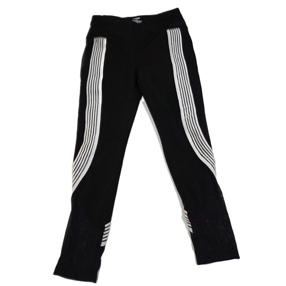 Avia Gym Leggings Women's Black White Striped Sheer Ankle Activewear Sz 8-10 (M)